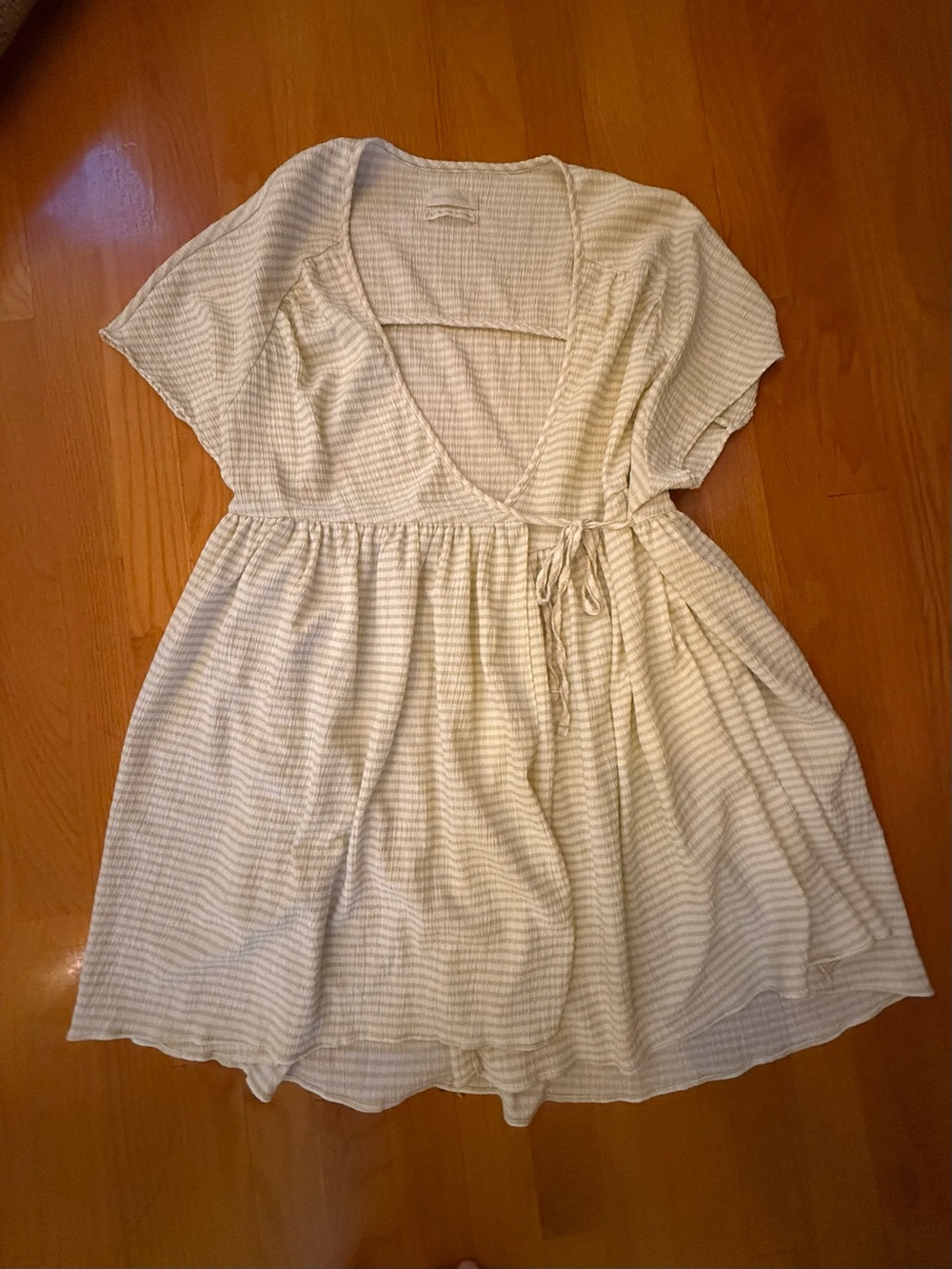 Urban Outfitters Cream Striped V-Neck Tie-Waist Tunic